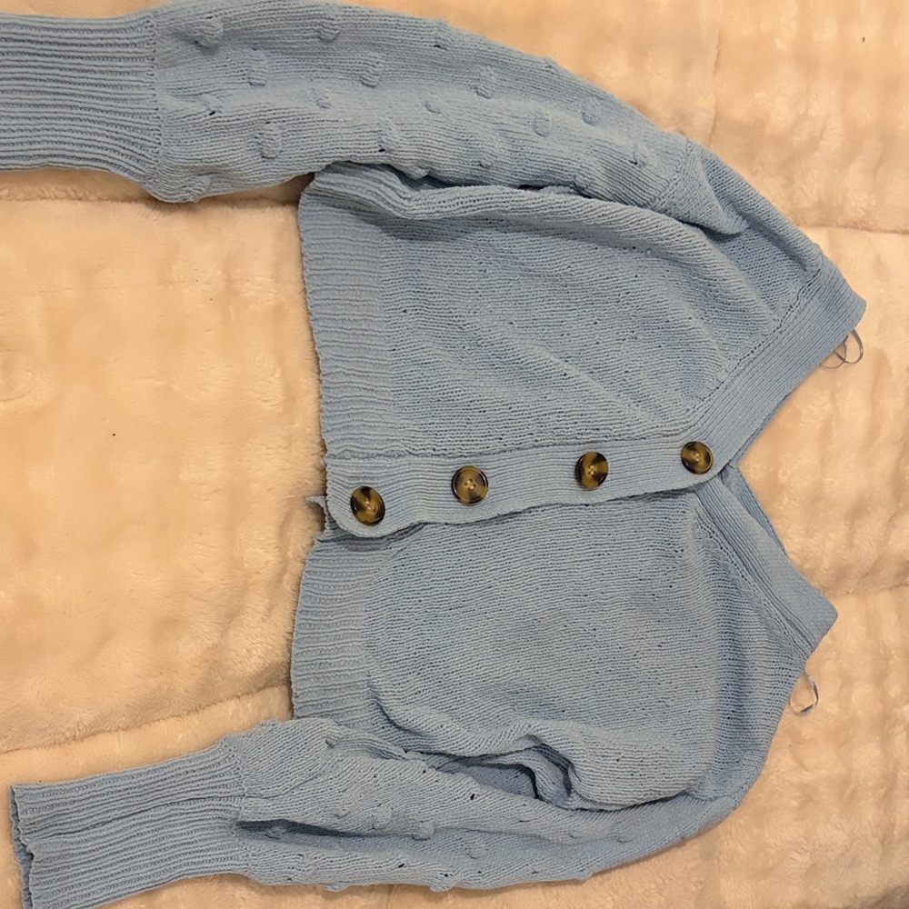 moon & madison Light Blue Button-Front Crop Knit Sweater